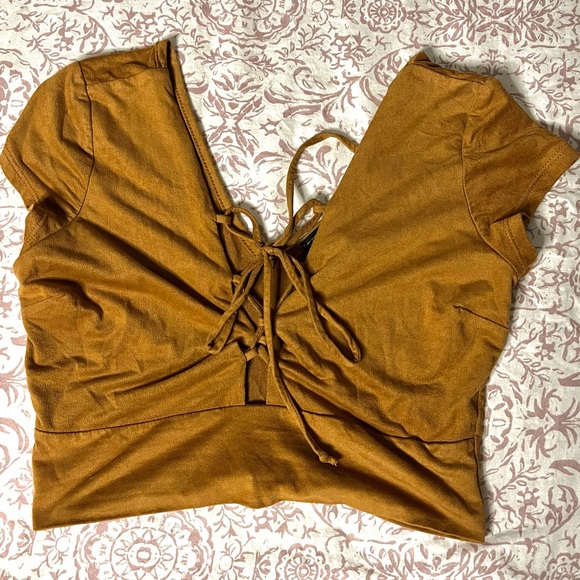 Privy brown Suede tied up Crop Top - Picture 3 of 5